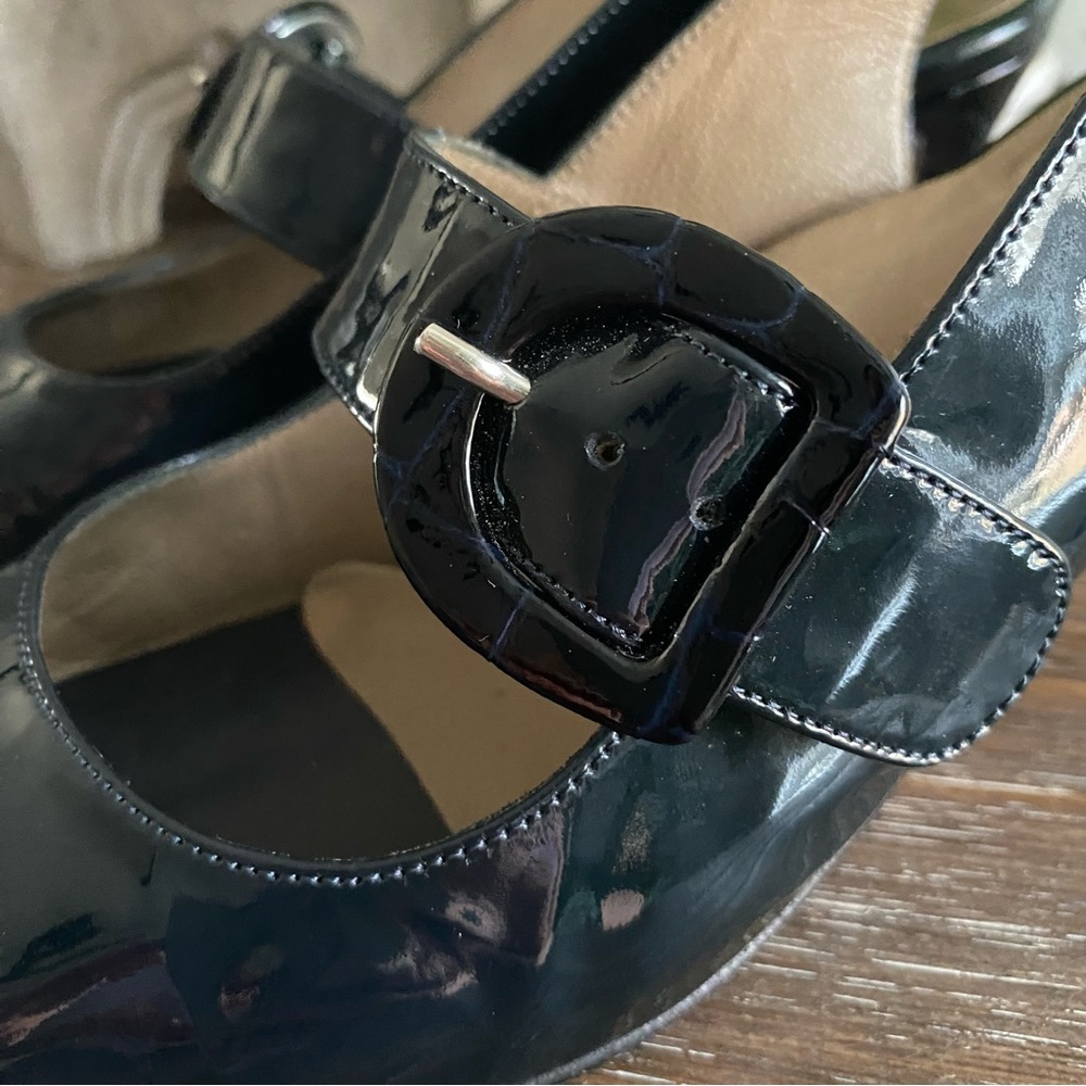 Anyi Lu Tulip Mary Jane Patent Leather Slingback Heels Pumps Navy Blue 39 / 8.5 - Picture 9 of 16